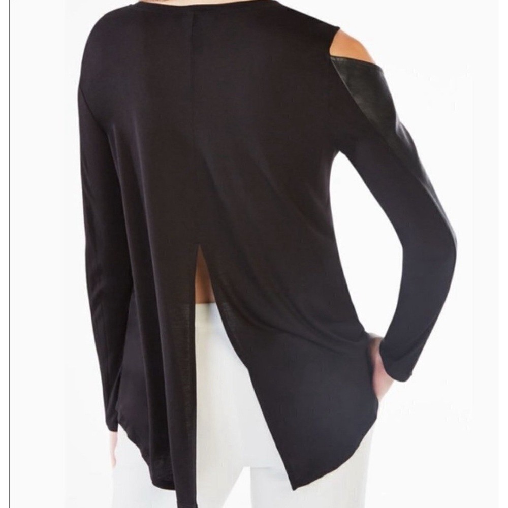 BCBG MAX‎ AZRIA Black Asymmetrical Faux Leather Blouse Size Small Grunge Fairy